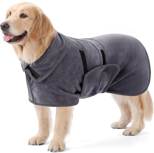 PETTOM Hundebademantel, Bademantel Hund Extra Saugfähig, Hunde Bademantel Mikrofaser Schnelltrockend, Hundetrockenmantel für Mittelgroße Hunde (S, Grau)