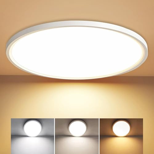LED Deckenleuchte Ø30CM 20W 2400LM Deckenlampe 3Farben 3000K/4000K/6500K | Badezimmer lampe Küchenlampe IP44 Wasserfest Simple Modern Rund Ultra Dünn für Küche Keller Flur