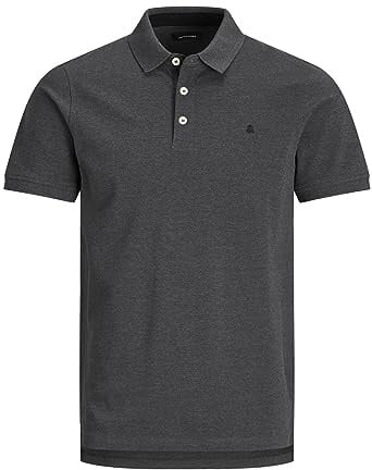 Jack & Jones Herren Slim Fit Polo Shirt JJEPAULOS Uni Sommer Hemd Kragen Kurz Arm Basic Pique Cotton, Dark Grey Melange/Detail:tonal/Black/Slim , M
