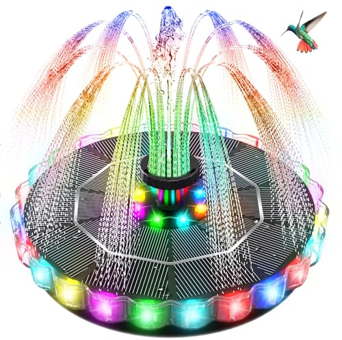 Solar Springbrunnen LED, Yzert 3.5 Solar Teichpumpe mit 2000mAh Batterie, 7 Düsen & 4 Fixe Rohre Solar Wasserpumpe Solar Schwimmender Solarbrunnen für Garten, Teich, Vogel-Bad