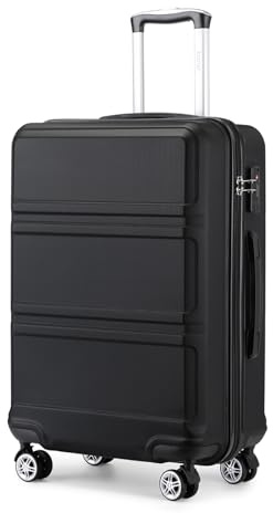 KONO Trolley Koffer Mittelgroß 4 Rollen Leicht Hartschalenkoffer Reisekoffer mit TSA Schloss, 65x44x25.5cm, 61Liter, Zwillingsrollen Rollkoffer, ABS Hartschale (Schwarz, L)