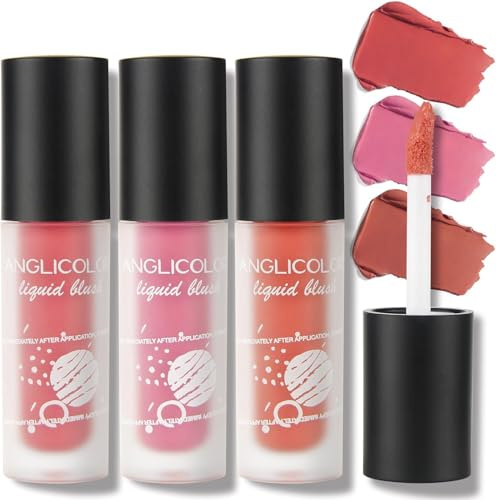 Anglicolor 3PC Liquid Blush,Langanhaltendes flüssiges Rouge,Rouge kann auf Wangen, Augen und Lippen verwendet werden,Wasserfest,Einfach aufzutragen (3PC)