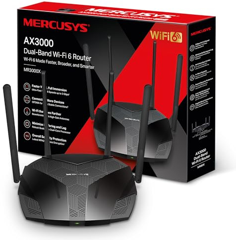 Mercusys MR3000X Wi-Fi 6 WLAN Router Dualband AX3000, OpenVPN/L2TP/IPSec/WireGuard, 4×1G-Ports, WPA3, Kindersicherung, 𝐔𝐧𝐭𝐞𝐫𝐬𝐭ü𝐭𝐳𝐭 𝐰𝐞𝐝𝐞𝐫 𝐃𝐒𝐋 𝐧𝐨𝐜𝐡 𝐒𝐈𝐌-𝐊𝐚𝐫𝐭𝐞𝐧