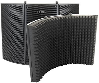 DOCKIN® 𝗣𝗥𝗘𝗠𝗜𝗨𝗠 Mikrofon Pop Filter Isolation-Schallschutz mit hochdichtem Akustikschaumstoff, 3 Seiten Isoliermatte Studio Equipment Panel Schalldämmung für alle Mikros