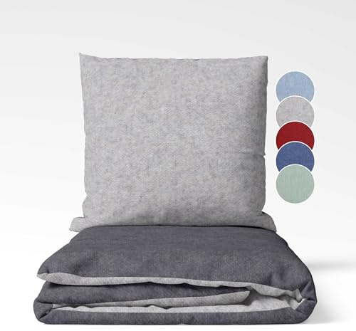 sleepling Feinbiber Bettwäsche, Winterbettwäsche 2-teiliges Set Bettbezug 135x200cm + Kissenbezug 80x80cm, Wendebettwäsche, 100% Baumwolle, Made in Germany, Oeko-TEX, Waschbar, Hellgrau Dunkelgrau