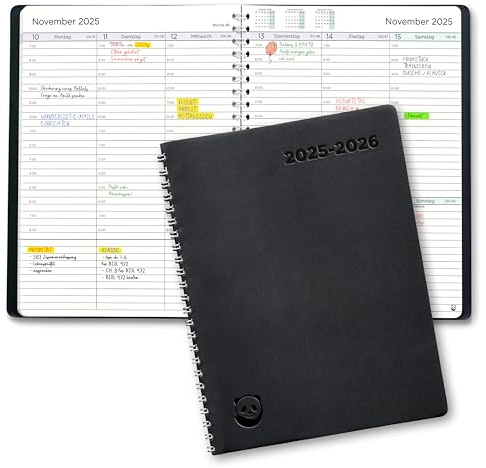 Terminplaner 2025 2026 von SmartPanda - Wochenplaner A5, Schulplaner – Softcover Tagebuch, 30 Minuten-Intervalle – Juli 2025 - August 2026 - auf Deutsch