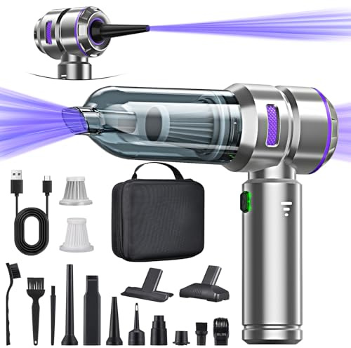 4-in-1 Handstaubsauger Akku,Auto Staubsauger Stark,28000PA Handstaubsauger Kabellos,3-Gang 240000 U/min Elektrische Staubgebläse Druckluftspray für Auto,Küche,PC,Sofa,Büro,Haus& Tierhaar Reinigung.