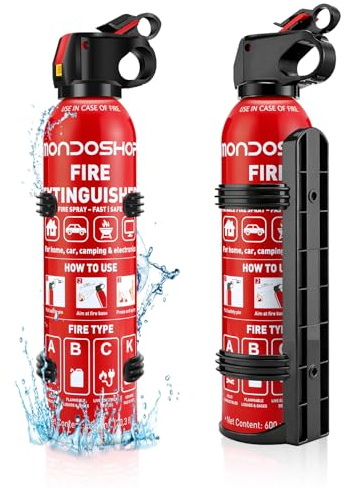 Feuerlöschspray für Haushalt und Küche - Mondoshop 2er Set 600ml Feuerlöscher mit 2 Halter, Leicht zu Reinigen für Camping, Auto, Haus, Freizeit