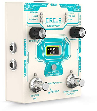 Donner Circle Looper Record Gitarren Effektpedal mit Time Progress Bar Display Loop Pedal Max. 4min Aufnahmezeit für jede Schleife, 160 Minuten Gesamtaufnahmekapazität, Unbegrenzt Overdubbing