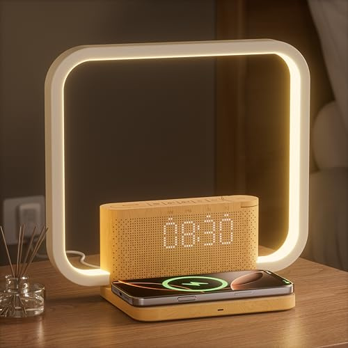 blonbar Nachttischlampe mit Ladefunktion, 5W Wireless Charger, Nachttischlampe Touch Control Dimmbar, Tischlampe mit 3 Stufige Helligkeit für Schlafzimmer Wohnzimmer