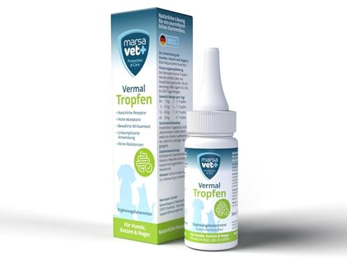 marsavet+ Vermal Tropfen, Natürliches Ergänzungsfuttermittel nach einem kurierten Wurmbefall zur Unterstützung der Verdauung bei Hunden, Katzen, Kleintieren & Vögeln, 50 ml
