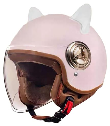 Jethelm Mit Katzenohren, ECE 22.06 Zertifiziert Halbhelme Motorradhelm Mit Sonnenblende, Mopedhelm Für Damen Herren C,54-61cm