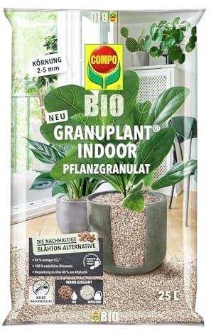 COMPO BIO GRANUPLANT INDOOR Drainage- und Pflanzgranulat – 100 Prozent natürlicher Bimsstein – nachhaltige Alternative zu Blähton – 25 Liter