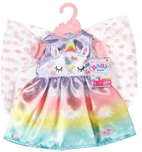 BABY born Einhorn Feen Outfit, buntes Puppenkostüm mit Flügeln und Einhorn-Motiv für 43 cm Puppen, 829301 Zapf Creation
