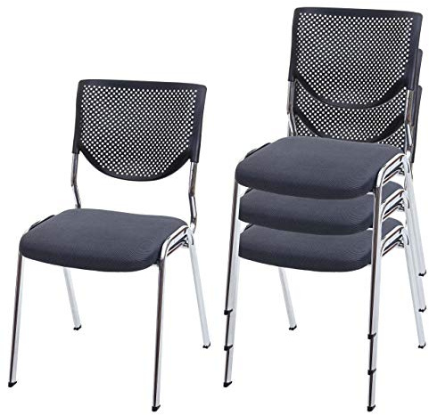 Mendler 4er-Set Besucherstuhl T401, Konferenzstuhl stapelbar, Stoff/Textil - Sitz dunkelgrau, Füße Chrom