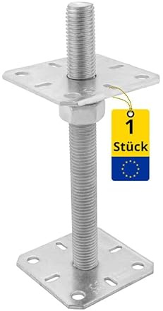 GRUNDLINE - Pfostenträger höhenverstellbar 50 bis 200 mm- Pfostenträger aufschrauben - Stützenfuß - Pfostenanker - Aufschraubhülse - Anker - Gewindestange M24-250 mm - Ankerplatte 100x100x4 mm