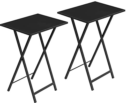 HOOBRO Beistelltisch Klappbar, Kleiner tabletttisch, TV Tray 2er Set, klapptisch Snack Tisch Industriestil, Sofatisch für kleinen Raum, einfach montierbar, Schwarz EUBK25BZ01