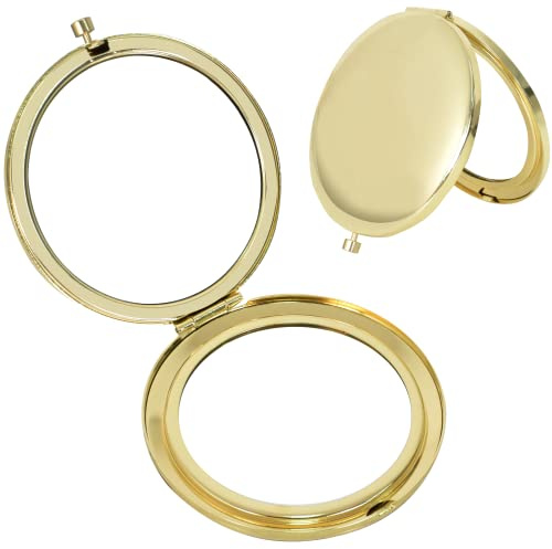 Disnace Taschenspiegel Mini Schminkspiegel Klappbare Mini Schminkspiegel, Doppelseitig Taschenspiegel Kosmetikspiegel Für Reisen 65MM Kompakter Kosmetikspiegel Make-Up-Spiegel (Gold)