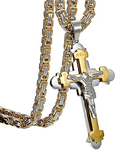 OIDEA Herren Kreuz Königskette Halskette: Jesus Kruzifix Bibel Gebet Anhänger mit Königskette Christliche Kreuzkette Schwer Biker Kette Religiöser Schmuck Geschenk für Männer Vater Freund