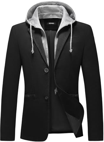 KUDORO Herren Sakko Anzugjacke Slim Fit Freizeit Baumwolle Sportlich Kapuzen Blazer Herren 2 Knöpfe