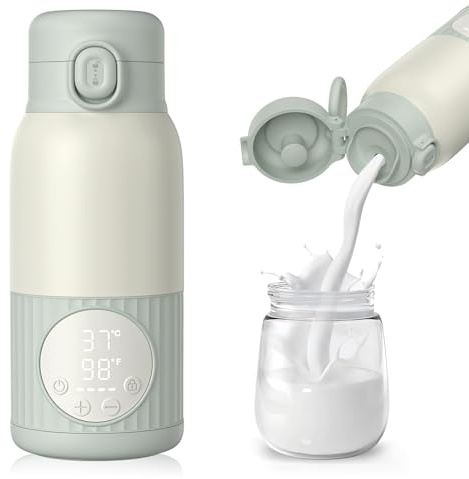 UKEXE Baby Tragbare Flaschenwärmer für unterwegs für Muttermilch, Formel oder Wasser 380ml große Kapazität, 100W Leistung schnelle Erwärmung & präzise Temperaturkontrolle Milchwärmer für Reisen (Grau)