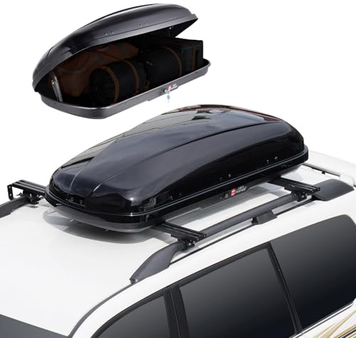 VEVOR Auto Dachbox Dachkoffer Aufbewahrungsbox 220 L, ABS-Hartschalen Dachgepäckträger Aufbewahrungsbox mit beidseitiger Öffnung und 2 verstärkten Gurten, Gepäckaufbewahrungsbox für SUVs Schwarz