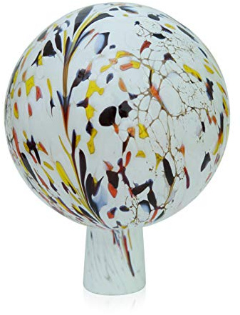 Lauschaer Glas Gartenkugel Rosenkugel aus Glas mit Granulat weiß h 19cm,d 15cm mundgeblasen handgeformt