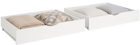 Homestyle4u Bettkasten 2er Set MDF Aufbewahrung mit Rollen, Bett Schublade Bettauszug Weiß