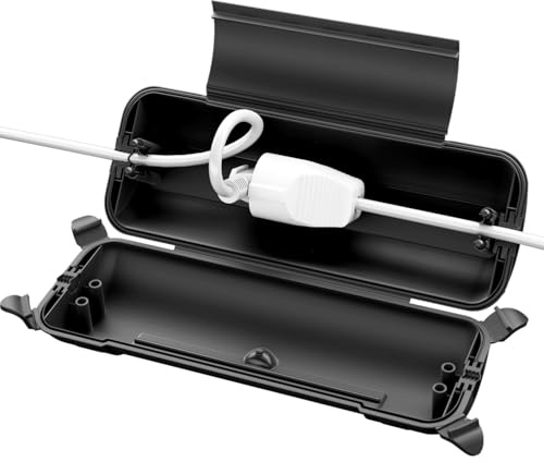 RESTMO Wasserdichte Kabelbox Outdoor, Steckerschutz für Verlängerungskabel | IP44, wetterbeständig, 290x110x75mm, für Schukostecker & Elektrowerkzeug, schwarz