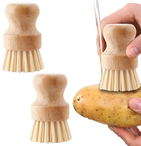 2 Stück Gemüsebürste, Holz Spülbürste, Pilzbürste, Küchenbürste, Geschirrbürste, Für Geschirr, Töpfe, Pfannen, Topfbürste, Geschirrbürste für Küchenspüle, Zur Reinigung