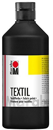 Marabu 17160075073 - Textil Stoffmalfarbe für helle Stoffe, Schwarz 500 ml, Druckfarbe auf Wasserbasis, waschbeständig bis 60°C, Fixierung durch Bügeln o. Backofen