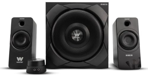 Woxter Big Bass 260 - Lautsprecher 2.1 (150W, Subwoofer Holz, Metallgitter, Kabel-Lautstärkeregler, AUX Ideal für TV, PC und Spielkonsolen.), Schwarze Farbe, Black