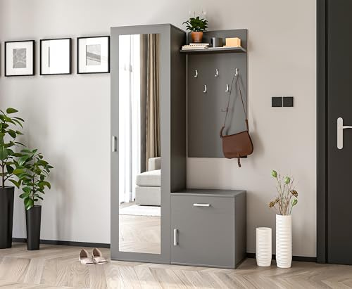 AXLIVING Flurgarderobe Grau Magnola 100cm Breite, modernes Design & Stauraum