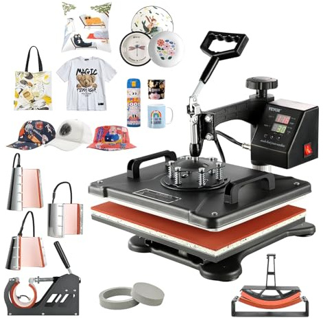 VEVOR Transferpresse Hitzepresse 38x30cm 8 in 1 Textilpresse T-Shirt Heat Press 360 Grad Schwenkbar DIY Mulitifunktional Sublimation Wärmepresse mit Digitaler LED-Temperatur- und Zeitcontroller