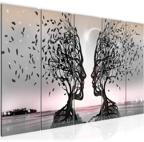 Runa Art Bild Wohnzimmer Schlafzimmer Liebespaar 5 Teilig Abstrakt Baum Grau Rosa Wandbilder auf Vlies Leinwand 044855b