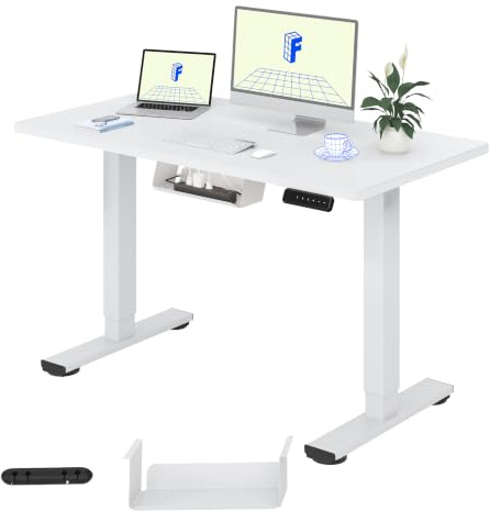 FLEXISPOT Höhenverstellbarer Schreibtisch Basic 100x60cm | Mit Kabelmanagement, Haken und EINTEILIGER Tischplatte, Ergonomischer Homeoffice-Tisch, Bürotisch (Weiß)
