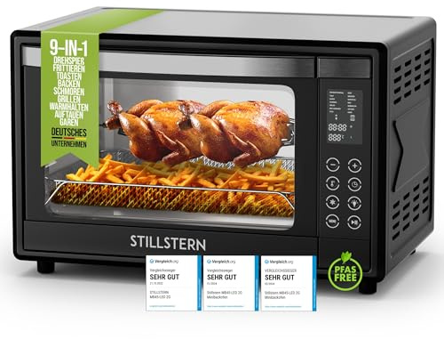 Stillstern Minibackofen mit Umluft 45L (DE Vers) Pizza Ø32, 13 Programme | CYCLONE PRO+ Antihaftbesch, Auftauen&Warmhalten, 8h Timer, Camping Minibackofen Umluft Pizzaofen Miniofen klein Hähnchengrill