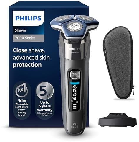 PHILIPS Shaver Series 7000 – Elektrischer Rasierer für Herren, Nass- und Trockenrasierer mit aufklappbarem Trimmer, Ladestation & Reiseetui (Modell S7887/35)