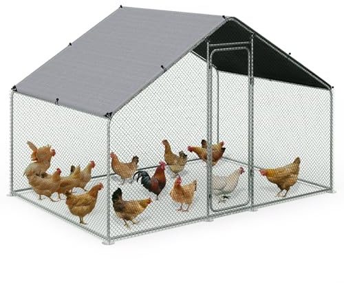 VOUNOT® Hühnerstall 6m², Hühnerhaus aus Metall 3x2x2m, Hühnergehege mit Sicherheitsschloss und wasserdichtem PE-Farbtuch, Freilaufgehege draußen für Hühner, Kaninchen & Kleintiere