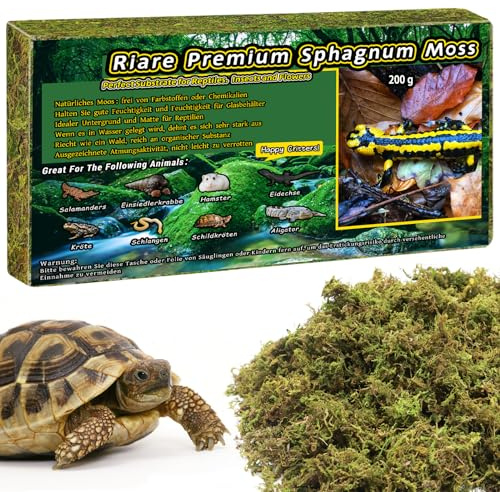 Riare 200g Natürliches Sphagnum Moos für Reptilien Terrarienmoos Ziegel für Reptilien Natürliche lebende Moos Reptilien Erhöhung der Luftfeuchtigkeit für Bequem Reptilien Lebensraum