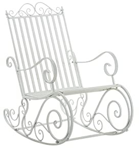 CLP Schaukelstuhl Relaxstuhl Smilla, wetterfest für Garten, Metallgestell, ergonomisch, Landhausstil, Outdoor Sessel | Farbe weiß