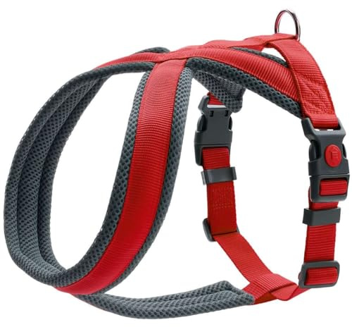 HUNTER Hundegeschirr LONDON COMFORT, atmungsaktives 3D-Mesh, 2-fach verstellbar, Sicherheitsverschluss, reißfest, leicht & pflegeleicht, Farbe: Rot, Größe: M-L