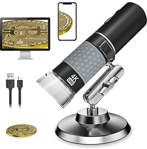 Bysameyee 4K 3840x2160P Wireless Digital Mikroskop, Handheld HD USB Mikroskop Inspektionskamera Endoskop 40x-1000x Vergrößerung, Kompatibel mit iPhone iPad Android Phone Tablet Windows Mac PC
