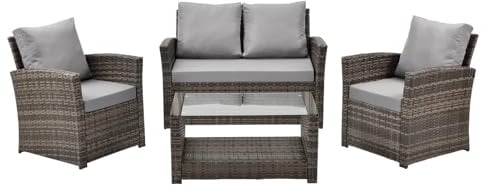 SVITA Roma Polyrattan Lounge Rattan Garten Möbel Set mit Sofa und Sessel Gartenlounge Essgruppe mit Tisch Braun