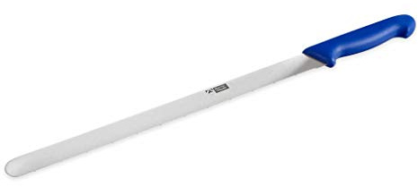 thermohauser Konditormesser (Stahl, rostfrei), einseitiger Sägenschliff, mit blauem Kunststoffgriff, Klinge 36 cm, Silber