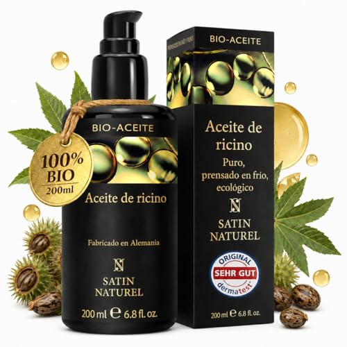 Satin Naturel Rizinusöl Kaltgepresst & BIO 200ml – 100% Reines Castor Oil - Haaröl & Gesichtsöl - Für Wimpern, Augenbrauen, Haare, Bart, Nägel - Haarwachstum - Vegan & Cruelty Free Naturkosmetik