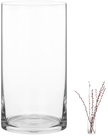 QWORK® Zylindrische Glasvase 20x10cm - Moderne Klare Blumenvase für Elegante Tischdekoration