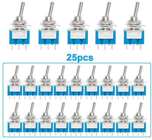 QitinDasen 25Pcs Professionell 6A / 125V Auto Mini Kippschalter, SPDT 3-Polig Rocker Toggle Switch MTS-102, EIN/EIN 2 Position Wippschalter mit Metallhebel