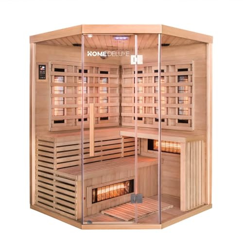 Home Deluxe – Infrarotkabine Sahara XXL – 150 x 150 x 200 cm - für 2-3 Personen, 8 Vollspektrumstrahler, Holz: Hemlocktanne I Infrarotsauna, Sauna, Wärmekabine, Infrarot