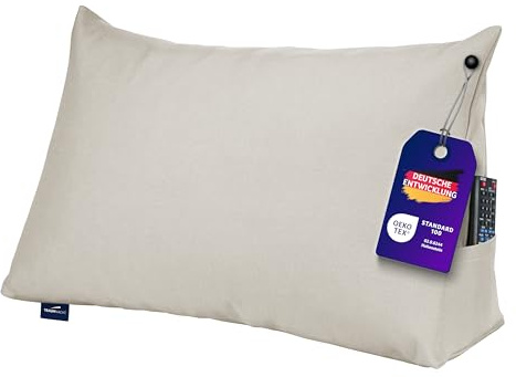 Traumnacht Cozy Rückenkissen, Lesekissen, 70 x 40 cm beige, abnehmbarer, waschbarer Bezug aus 100% Polyester, praktisches Seitenfach, Öko-Tex zertifiziert, produziert nach deutschem Qualitätsstandard